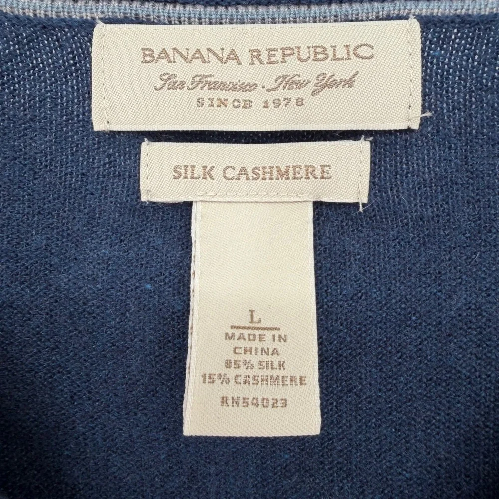 Banana Republic Argyle Cashmere Silk Sweater Mens Large Navy Preppy Quiet Luxury